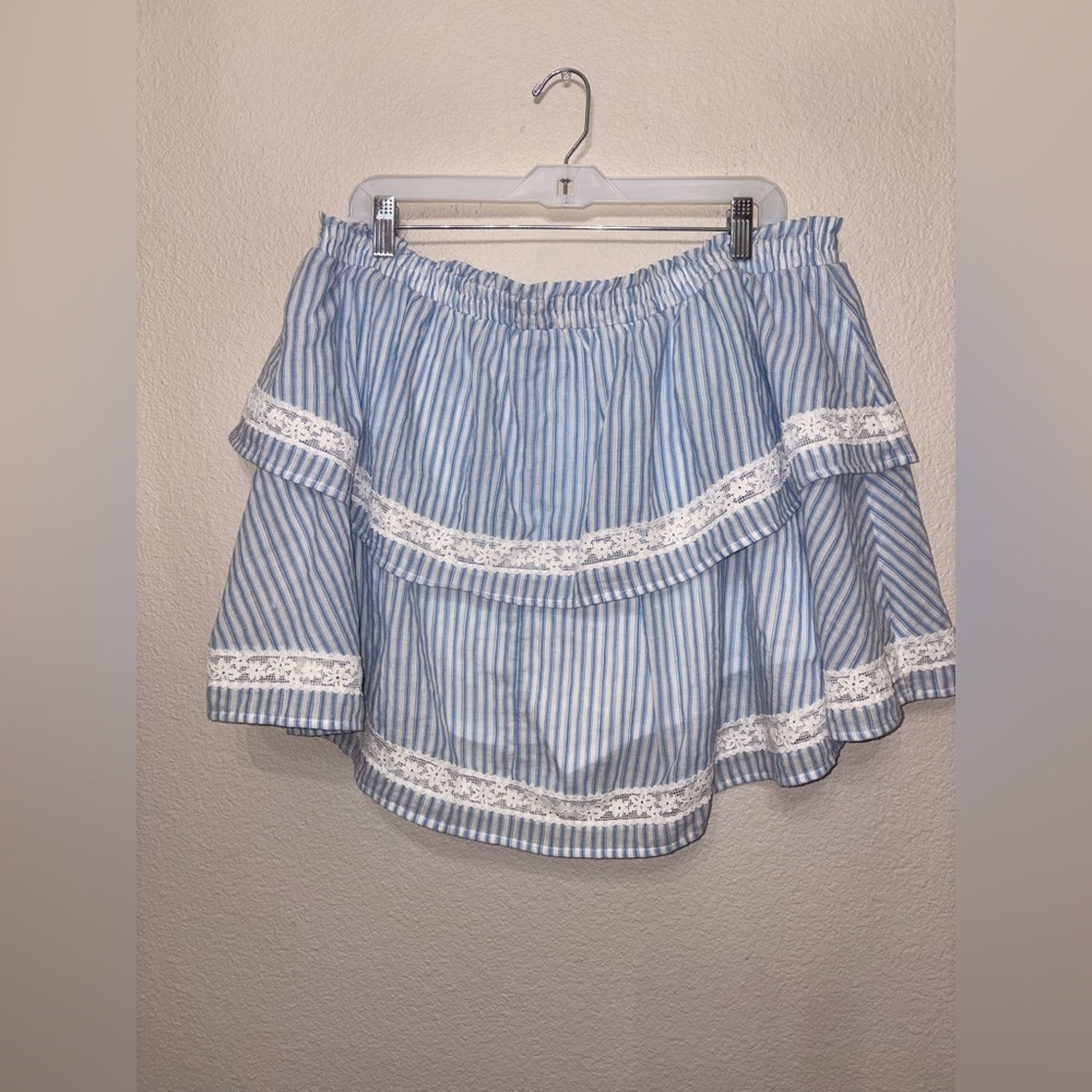 Wild Fable Blue Stripe Lace Trim Mini Skirt Women’s XXL Cottagecore Boho